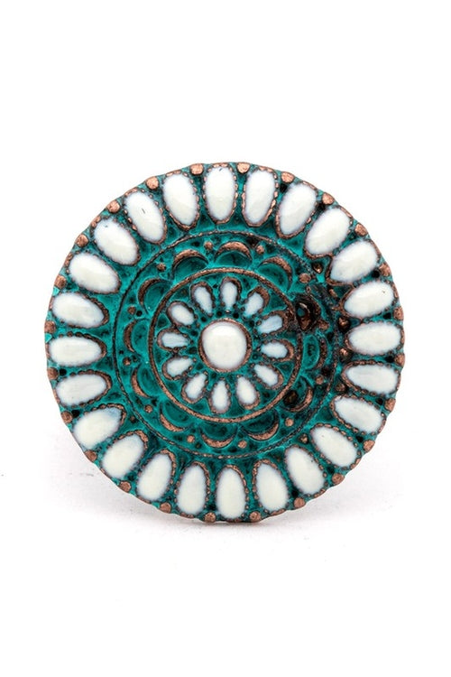 Mixed Tone Enamel Western Stretch Adjustable Statement Ring