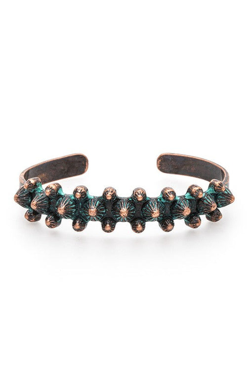 Vintage Textured Open Cuff Bangle Adjustable Copper