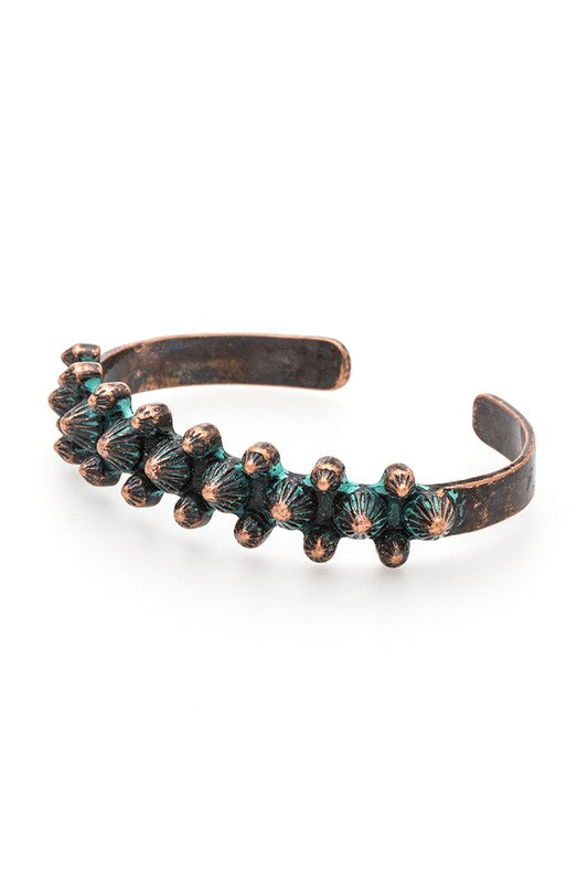 Vintage Textured Open Cuff Bangle Adjustable Copper