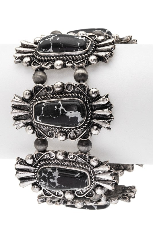 Vintage Western Black Stone Statement Bracelet Cuff