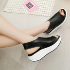 Vintage Women Platform Sandals Leather Sandals Open Toe Design Casual Women Walk Shoes Soft PU Leather Vintage Summer Casual Non-Slip Beach Platform Shoes Sandals
