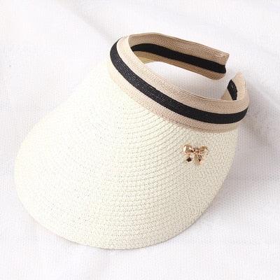Vintage Women's Sun Hats Handmade Straw Visor Caps Fashionable Adult Sun Beach Top Hats Cute Bowknot Design Fashion Summer Women's Casual Caps Straw Hats Parent-Child Summer Hat Empty Top Beach Hat Stevvex