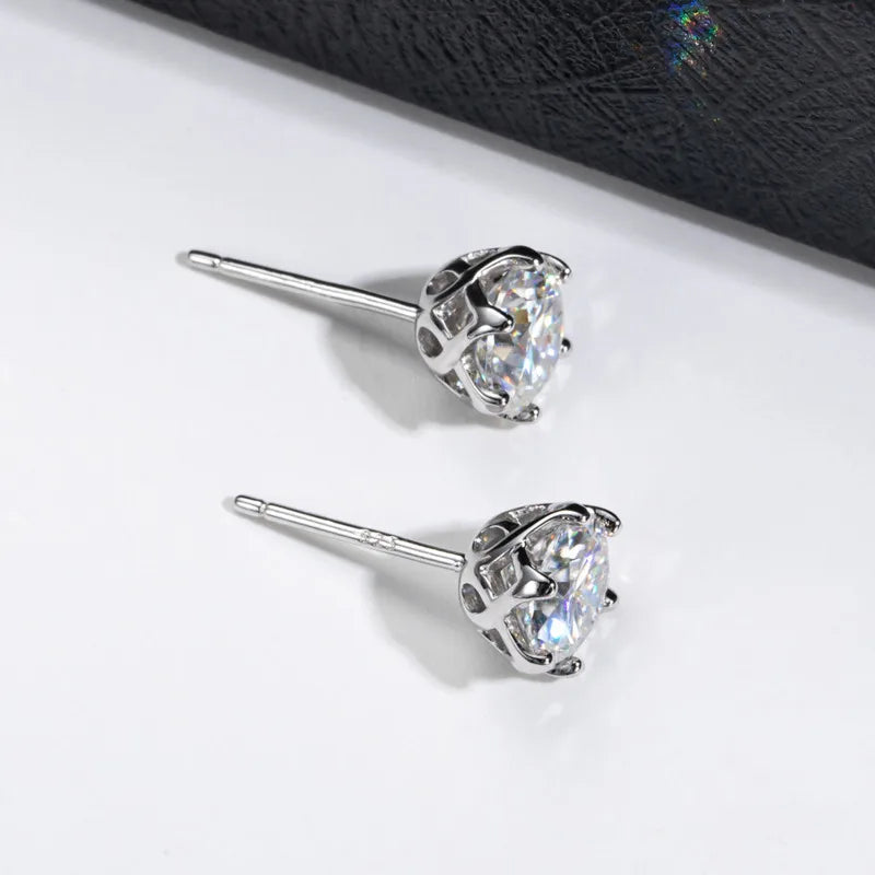 VVS D Color Russian Cut Moissanite Stud Earrings 1/2/4 CT S925 Sterling Silver BandsCo Straps