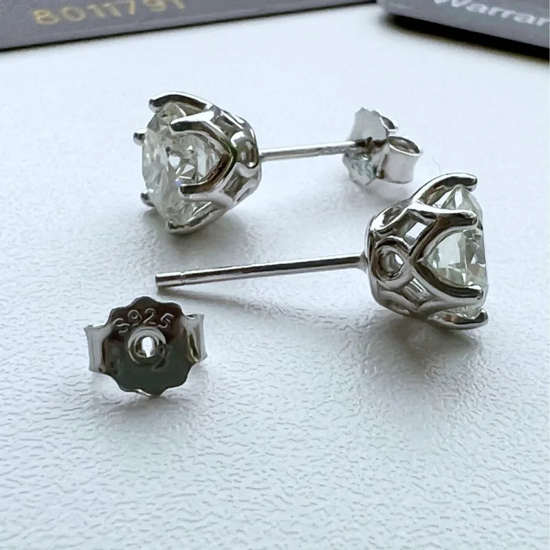 VVS D Color Russian Cut Moissanite Stud Earrings 1/2/4 CT S925 Sterling Silver BandsCo Straps
