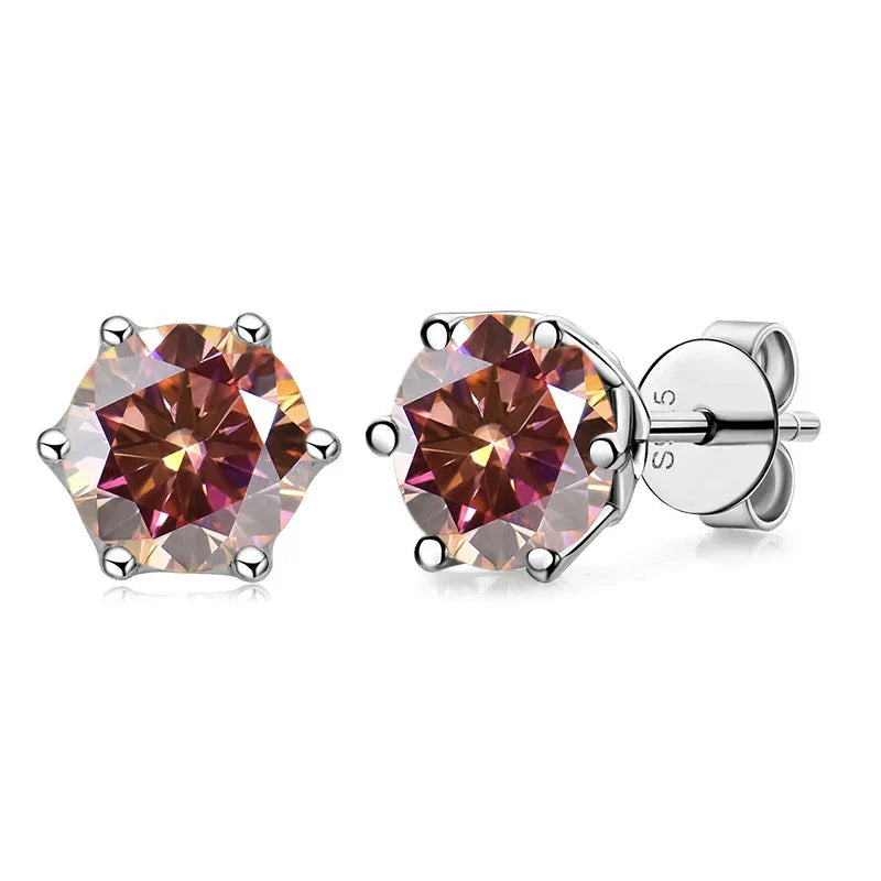 VVS D Color Russian Cut Moissanite Stud Earrings 1/2/4 CT S925 Sterling Silver BandsCo Straps