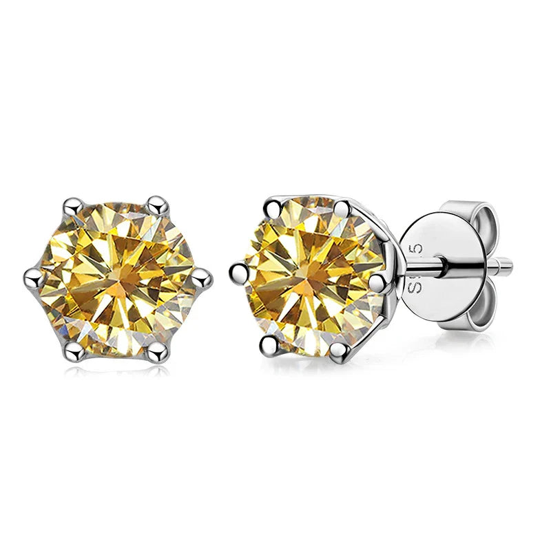 VVS D Color Russian Cut Moissanite Stud Earrings 1/2/4 CT S925 Sterling Silver BandsCo Straps