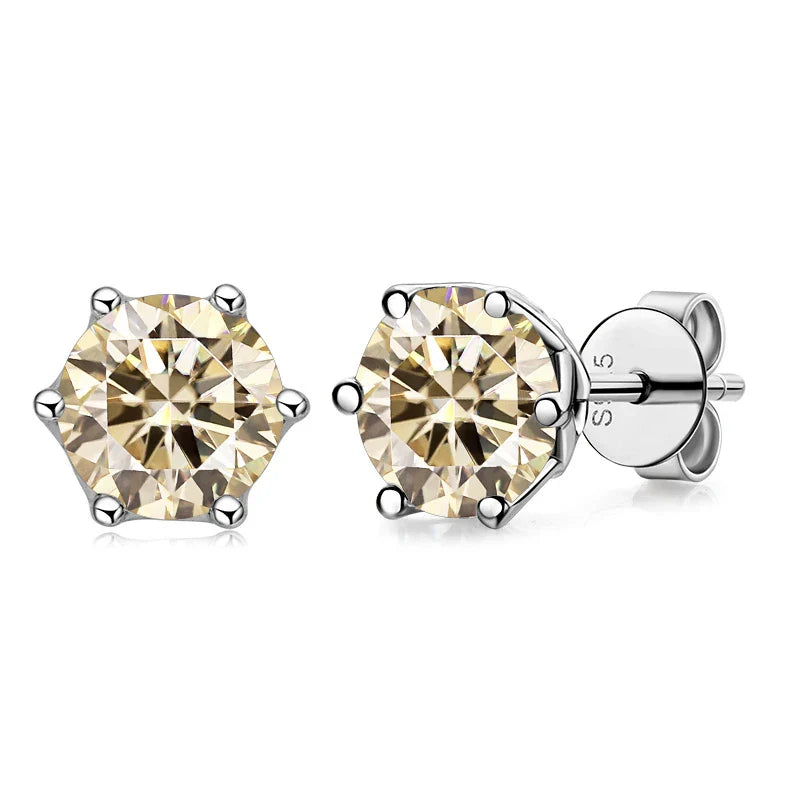 VVS D Color Russian Cut Moissanite Stud Earrings 1/2/4 CT S925 Sterling Silver BandsCo Straps