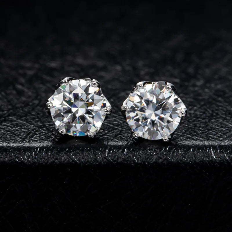 VVS D Color Russian Cut Moissanite Stud Earrings 1/2/4 CT S925 Sterling Silver BandsCo Straps