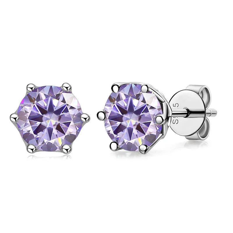 VVS D Color Russian Cut Moissanite Stud Earrings 1/2/4 CT S925 Sterling Silver BandsCo Straps