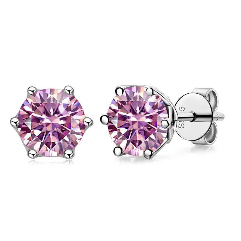 VVS D Color Russian Cut Moissanite Stud Earrings 1/2/4 CT S925 Sterling Silver BandsCo Straps