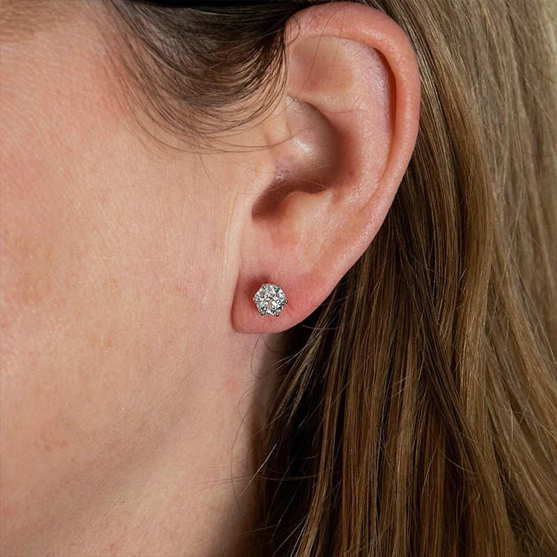 VVS D Color Russian Cut Moissanite Stud Earrings 1/2/4 CT S925 Sterling Silver BandsCo Straps
