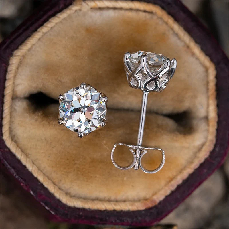 VVS D Color Russian Cut Moissanite Stud Earrings 1/2/4 CT S925 Sterling Silver BandsCo Straps