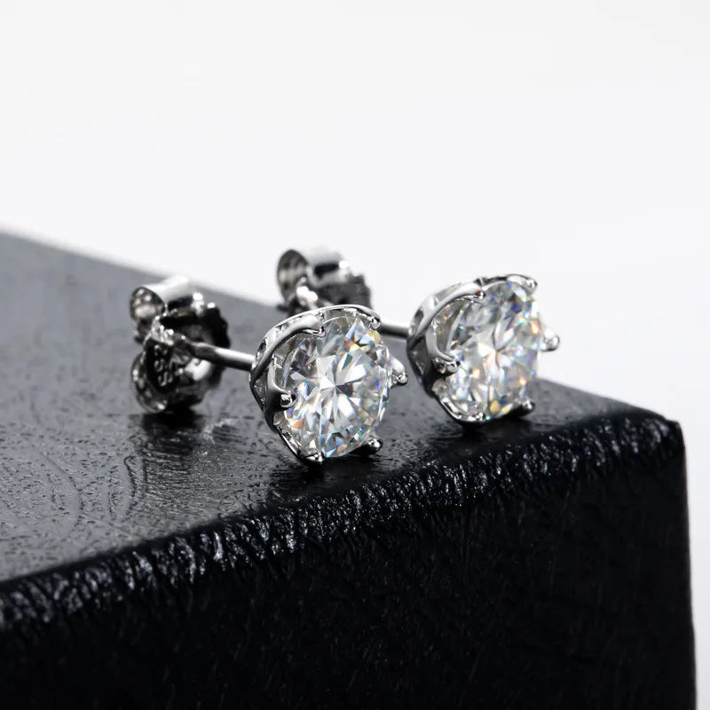 VVS D Color Russian Cut Moissanite Stud Earrings 1/2/4 CT S925 Sterling Silver BandsCo Straps