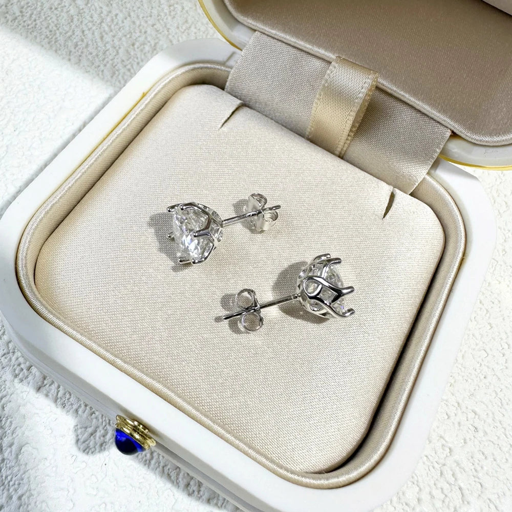 VVS D Color Russian Cut Moissanite Stud Earrings 1/2/4 CT S925 Sterling Silver BandsCo Straps