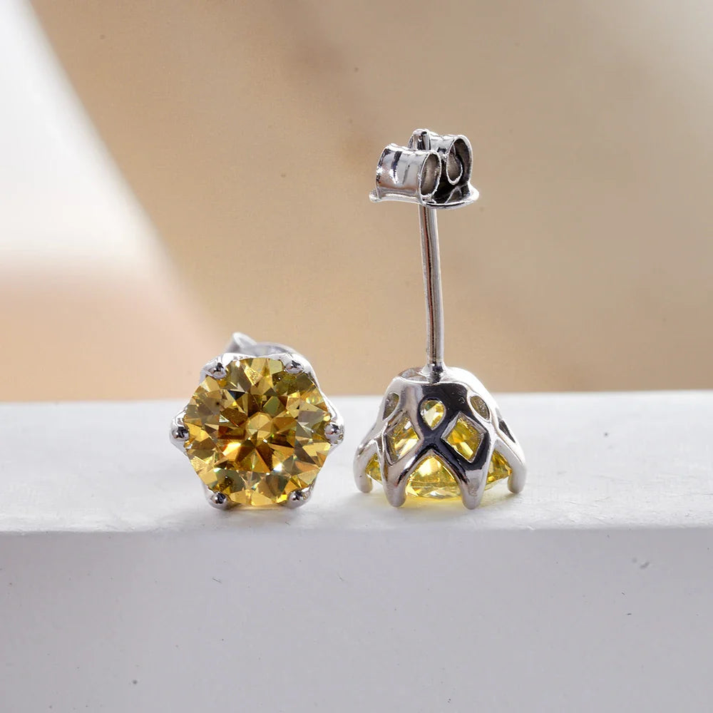 VVS D Color Russian Cut Moissanite Stud Earrings 1/2/4 CT S925 Sterling Silver BandsCo Straps