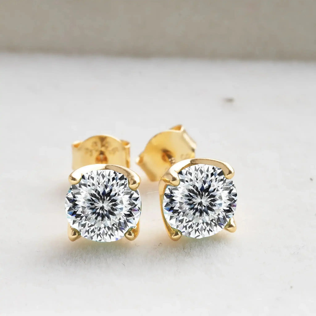 VVS D Moissanite Stud Earrings 925 Sterling Silver 18K Gold Plated Wedding BandsCo Straps