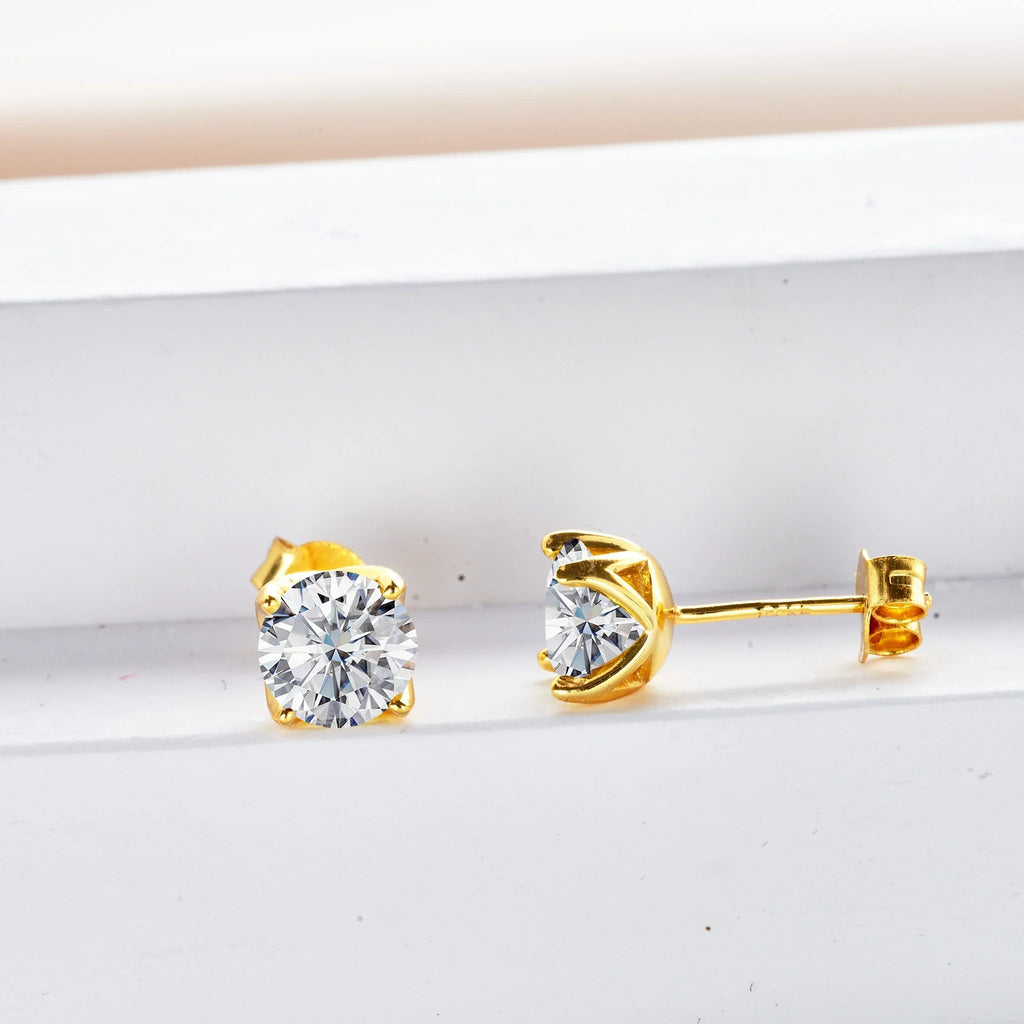 VVS D Moissanite Stud Earrings 925 Sterling Silver 18K Gold Plated Wedding BandsCo Straps