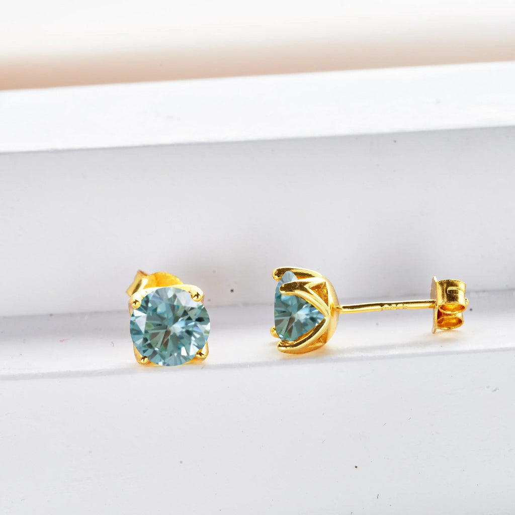 VVS D Moissanite Stud Earrings 925 Sterling Silver 18K Gold Plated Wedding BandsCo Straps