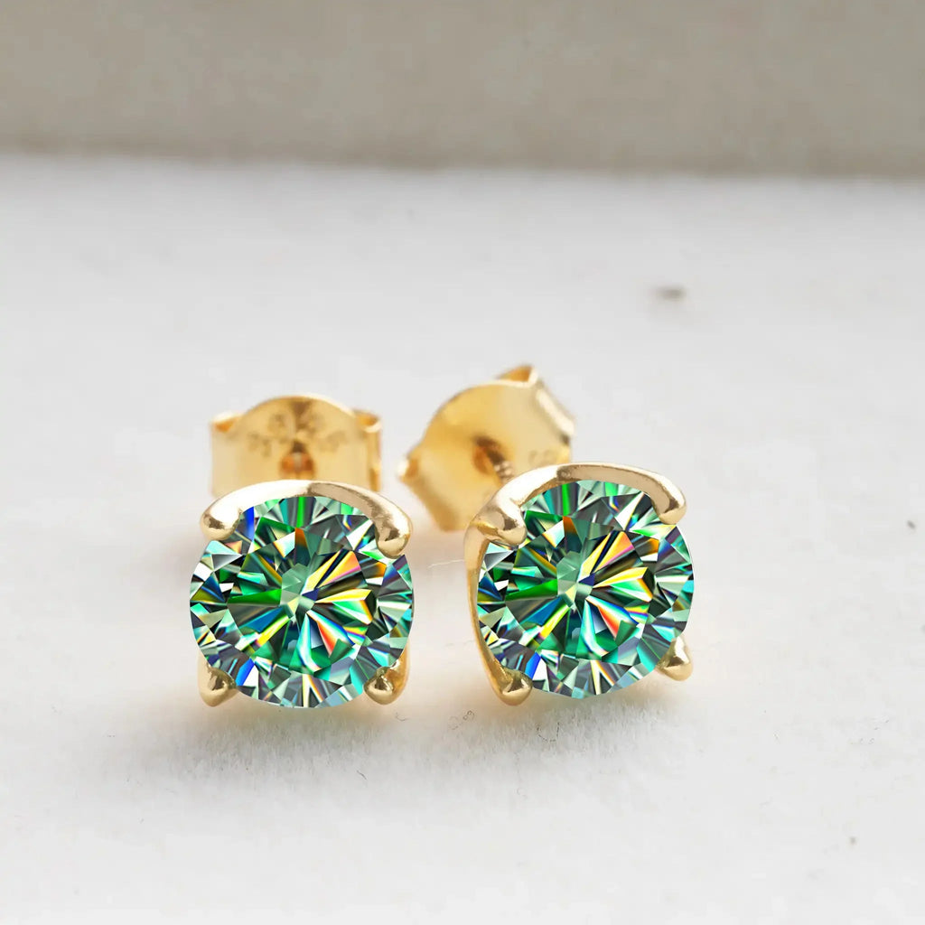 VVS D Moissanite Stud Earrings 925 Sterling Silver 18K Gold Plated Wedding BandsCo Straps