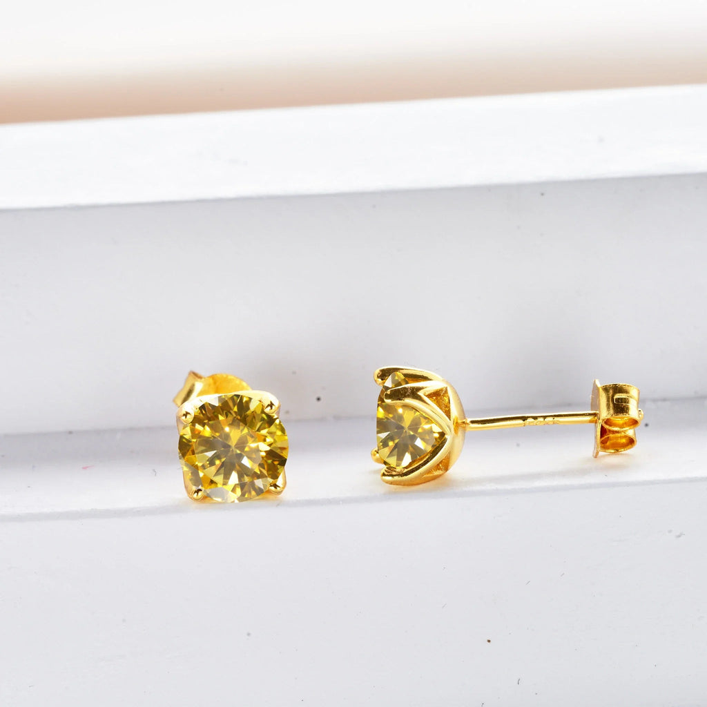 VVS D Moissanite Stud Earrings 925 Sterling Silver 18K Gold Plated Wedding BandsCo Straps