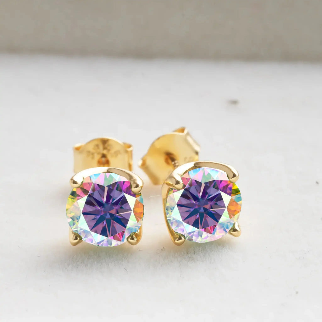VVS D Moissanite Stud Earrings 925 Sterling Silver 18K Gold Plated Wedding BandsCo Straps