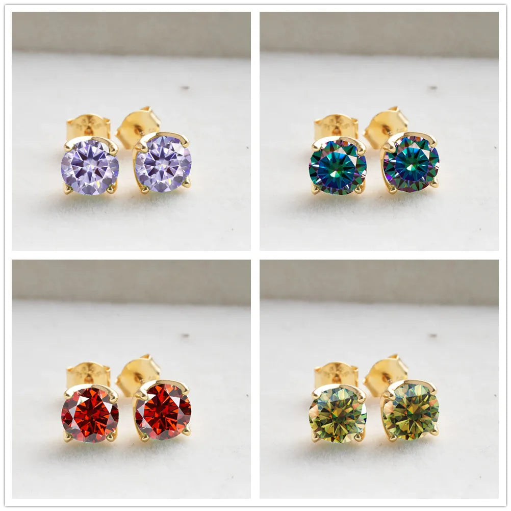 VVS D Moissanite Stud Earrings 925 Sterling Silver 18K Gold Plated Wedding BandsCo Straps