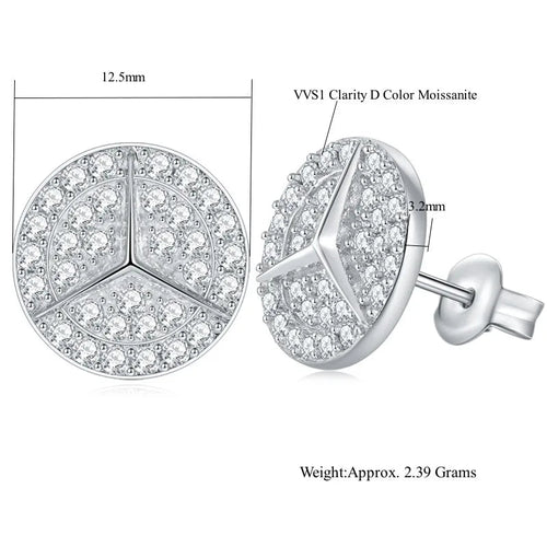 0.8ct Round Star Cut Moissanite D Color Halo Rhodium 925 Sterling Silver Studs BandsCo Straps