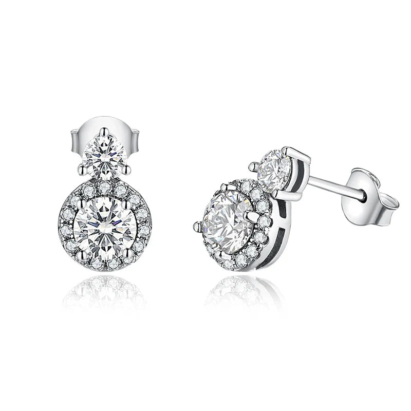 VVS1 D Color Round Moissanite Stud Earrings 925 Sterling Silver Bowknot Back BandsCo Straps