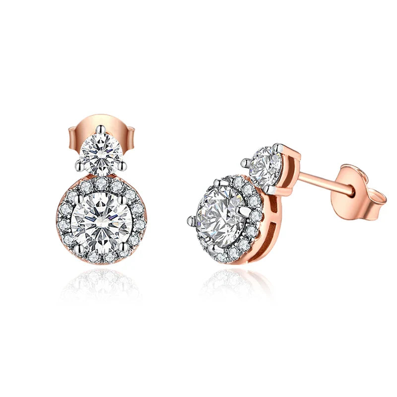 VVS1 D Color Round Moissanite Stud Earrings 925 Sterling Silver Bowknot Back BandsCo Straps