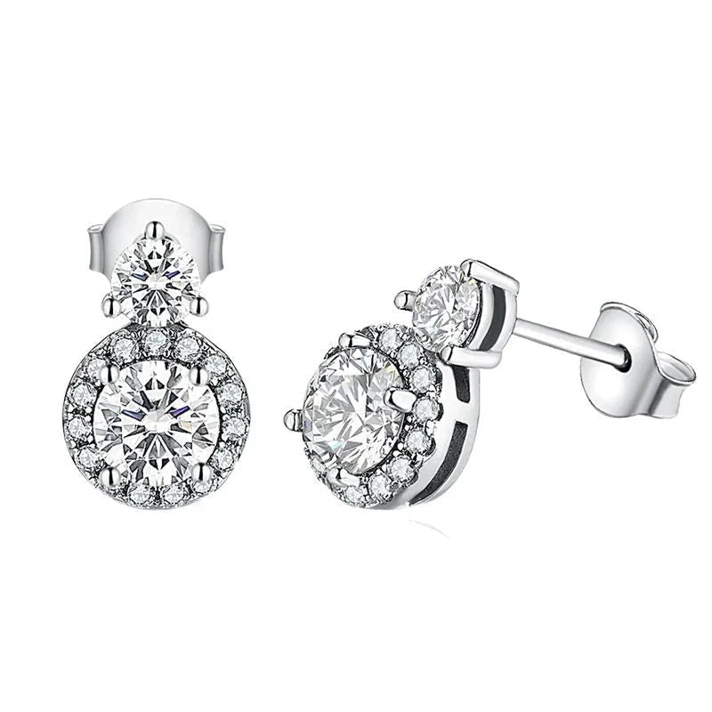 VVS1 D Color Round Moissanite Stud Earrings 925 Sterling Silver Bowknot Back BandsCo Straps