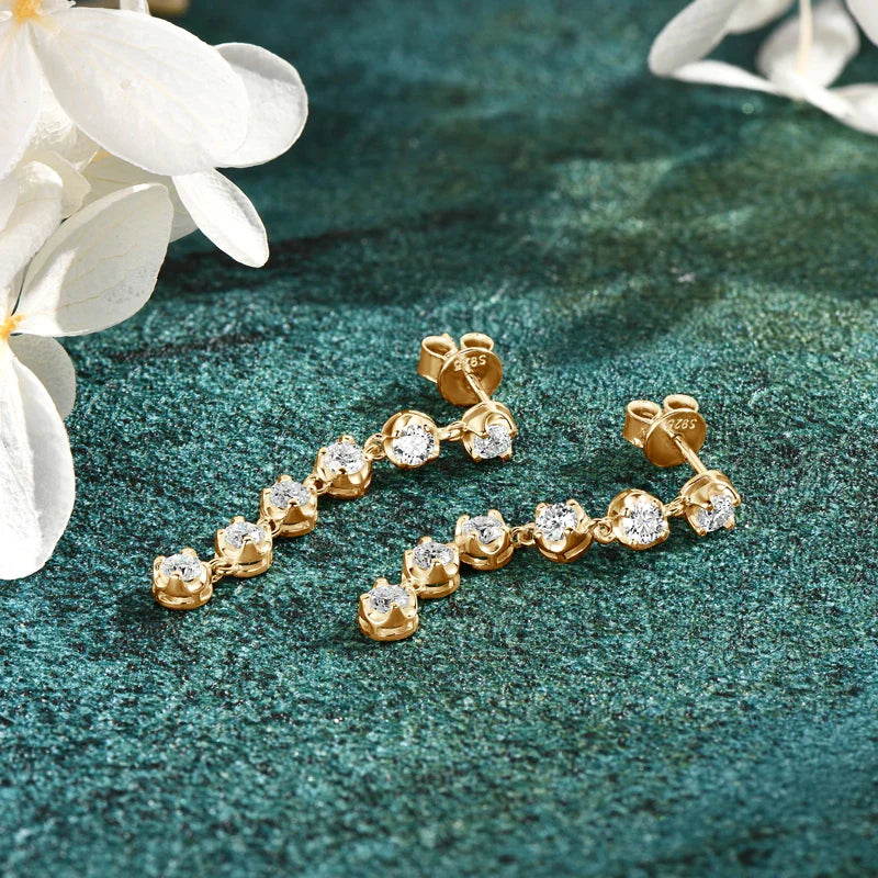 VVS1 D Moissanite Round Stud Tassel Earrings 925 Sterling Silver Wedding Gift BandsCo Straps