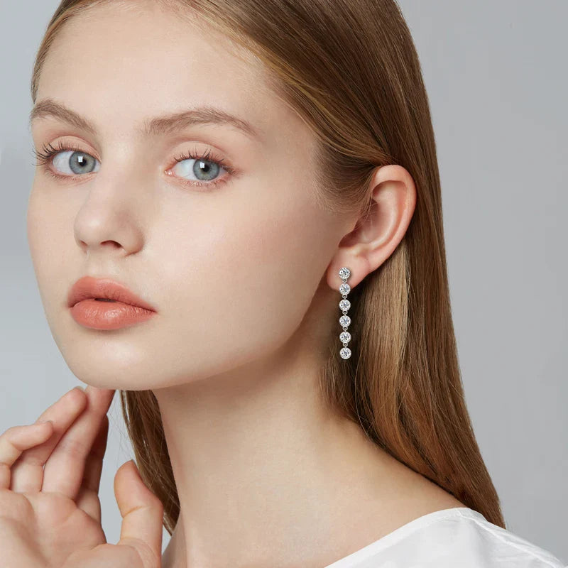 VVS1 D Moissanite Round Stud Tassel Earrings 925 Sterling Silver Wedding Gift BandsCo Straps