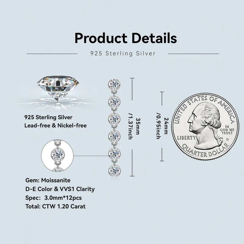 VVS1 D Moissanite Round Stud Tassel Earrings 925 Sterling Silver Wedding Gift BandsCo Straps