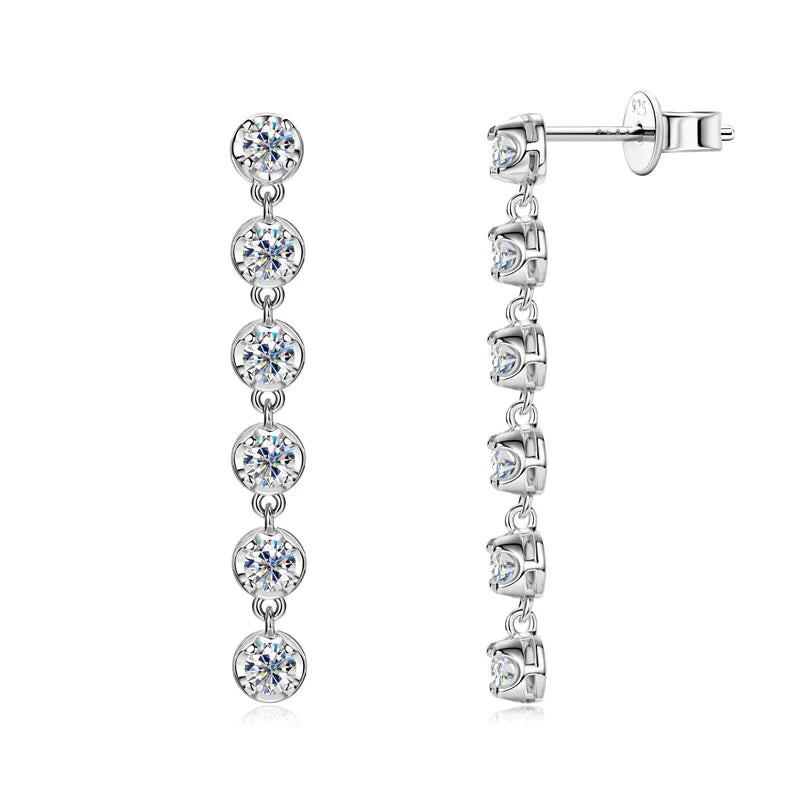 VVS1 D Moissanite Round Stud Tassel Earrings 925 Sterling Silver Wedding Gift BandsCo Straps