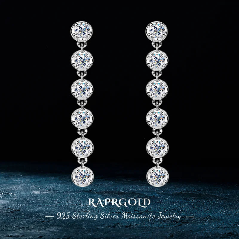 VVS1 D Moissanite Round Stud Tassel Earrings 925 Sterling Silver Wedding Gift BandsCo Straps