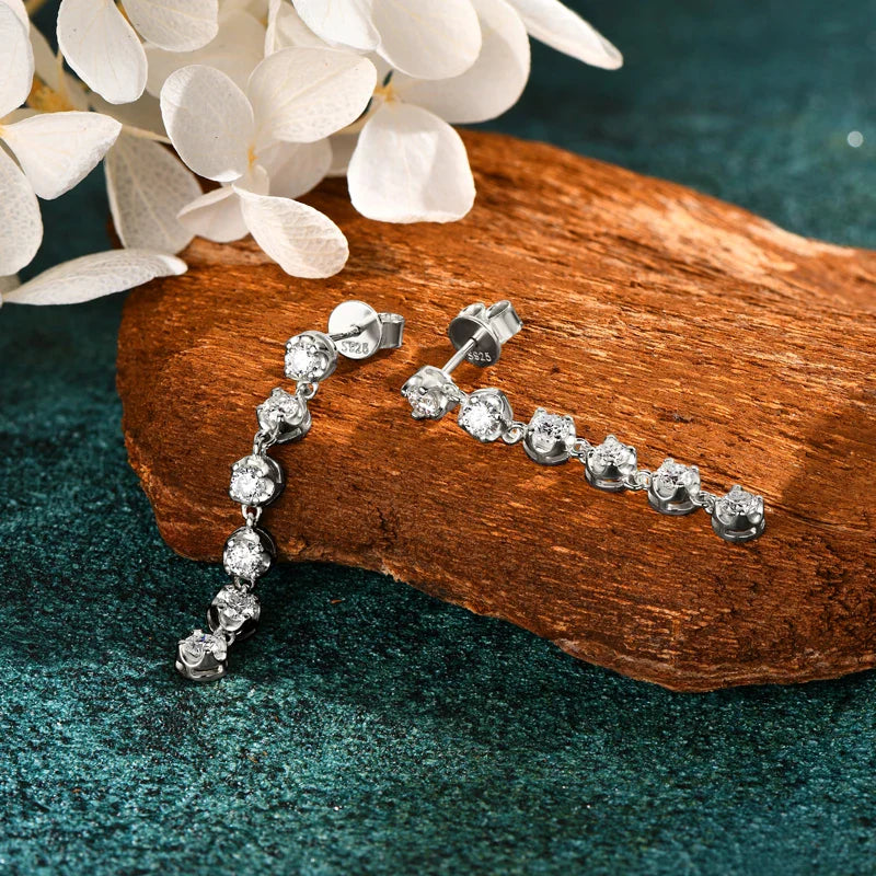 VVS1 D Moissanite Round Stud Tassel Earrings 925 Sterling Silver Wedding Gift BandsCo Straps