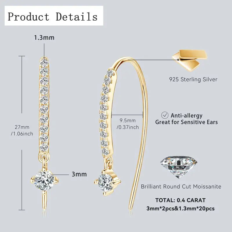 VVS1 Round Moissanite U-Shaped Stud Earrings 925 Sterling Silver Hypoallergenic Gift for Women BandsCo Straps