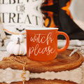 Witch Please Orange Ceramic Campfire Mug 14.5oz Double-Sided White Lettering BandsCo Straps