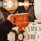 Witch Please Orange Ceramic Campfire Mug 14.5oz Double-Sided White Lettering BandsCo Straps