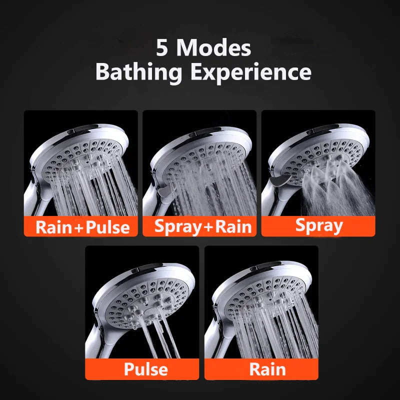 High Pressure Shower Head 5 Settings Handheld Shower Heads Spray With 5 FT Hose Pi-Mart