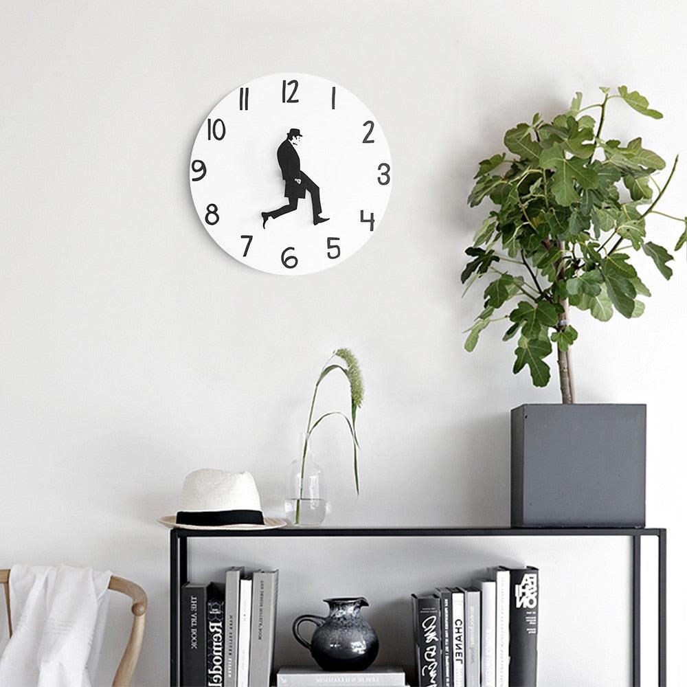 Wall Clock Silly Walk Wall Clock Comedy Creative Artwork Sweep Seconds Silent Funny Modern Silent Wall Watch Clock for Living Room Decor  Comedian Home Decor Novelty Wall Watch Funny Walking Silent Mute Clock