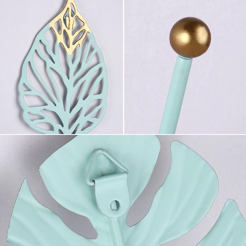 Wall Coat Rack Clothes Hanger Home Decoration Accessories Wall Hooks for Hanging Clothes Blue Leaves/Golden Leaves Home Storage Decorative Leaves Iron Hooks Tropic Plant Wall Mounted Single Clothes Hangers Decorative Hanger Hanging Hooks Stevvex