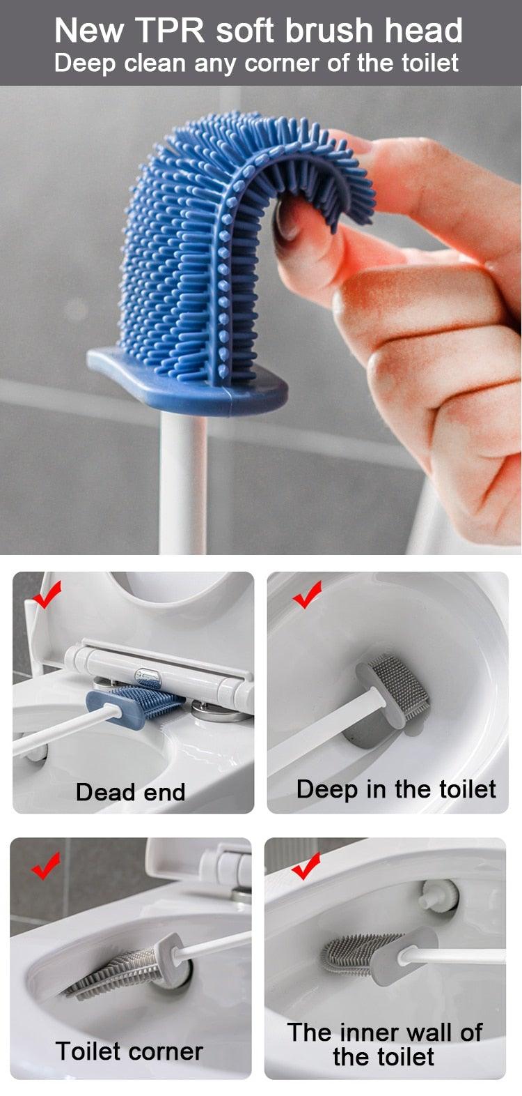 Wall Hanging Toilet Brush with Holder Set Silicone Bristles For Floor Bathroom Cleaning Toilet Brush And Holder Set Wall-Hanging Landing Toilet Bowl Brush Household Hotel Cleaner With Small Brush For Bathroom Stevvex