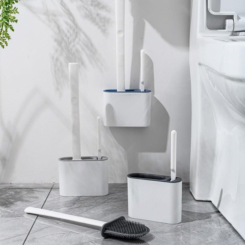 Wall Hanging Toilet Brush with Holder Set Silicone Bristles For Floor Bathroom Cleaning Toilet Brush And Holder Set Wall-Hanging Landing Toilet Bowl Brush Household Hotel Cleaner With Small Brush For Bathroom Stevvex