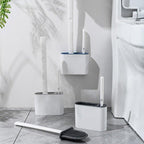 Wall Hanging Toilet Brush with Holder Set Silicone Bristles For Floor Bathroom Cleaning Toilet Brush And Holder Set Wall-Hanging Landing Toilet Bowl Brush Household Hotel Cleaner With Small Brush For Bathroom Stevvex