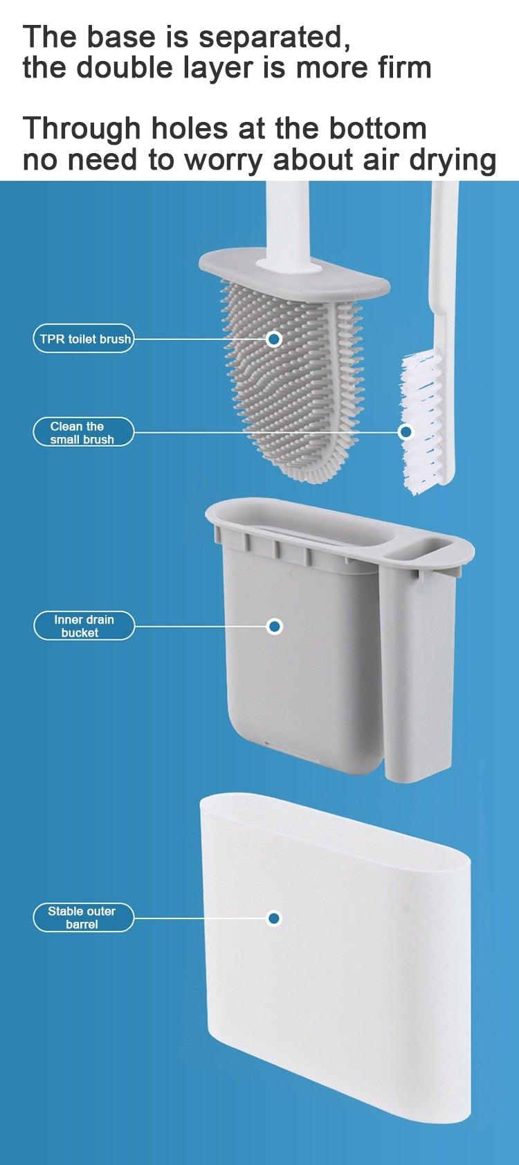 Wall Hanging Toilet Brush with Holder Set Silicone Bristles For Floor Bathroom Cleaning Toilet Brush And Holder Set Wall-Hanging Landing Toilet Bowl Brush Household Hotel Cleaner With Small Brush For Bathroom Stevvex