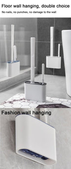 Wall Hanging Toilet Brush with Holder Set Silicone Bristles For Floor Bathroom Cleaning Toilet Brush And Holder Set Wall-Hanging Landing Toilet Bowl Brush Household Hotel Cleaner With Small Brush For Bathroom Stevvex