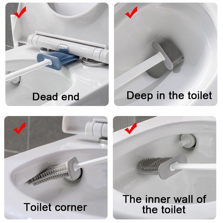 Wall Hanging Toilet Brush with Holder Set Silicone Bristles For Floor Bathroom Cleaning Toilet Brush And Holder Set Wall-Hanging Landing Toilet Bowl Brush Household Hotel Cleaner With Small Brush For Bathroom Stevvex