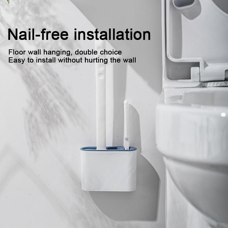 Wall Hanging Toilet Brush with Holder Set Silicone Bristles For Floor Bathroom Cleaning Toilet Brush And Holder Set Wall-Hanging Landing Toilet Bowl Brush Household Hotel Cleaner With Small Brush For Bathroom Stevvex