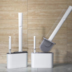 Wall Hanging Toilet Brush with Holder Set Silicone Bristles For Floor Bathroom Cleaning Toilet Brush And Holder Set Wall-Hanging Landing Toilet Bowl Brush Household Hotel Cleaner With Small Brush For Bathroom Stevvex